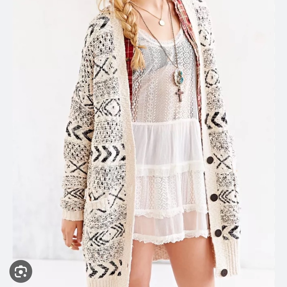 Urban Outfitters Ecote Jacquard Grandpa Knit Cardigan